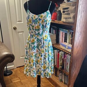 Old Navy Floral Midi Dress - Yellow and Green on White